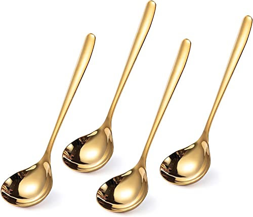 Comicfs 4 Pack Small Soup Ladles, Sauce ladles, SUS 304 Stainless Steel Small Serving Ladle, Gravy Soup Spoon Ladles 8-Inch (Gold)