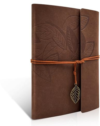 Joy & Inspiration PU Leder Notizbuch Vintage Nachfüllbar Gebunden Schönes Reisetagebuch Tagebuch Ringbuch Skizzenbuch Vintage Notizbuch (A5 Dunkelbraun)