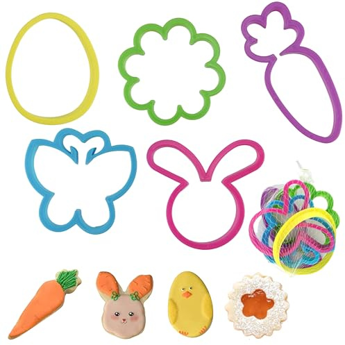 5PCS Easter Cookie Cutter Set – BPA-Free Plastic Biscuit Moulds, Bunny, Butterfly, Carrot, Flower & Egg Shapes, Reusable for Easter Baking, Kids DIY Crafts, Sandwiches & Fondant Decorating