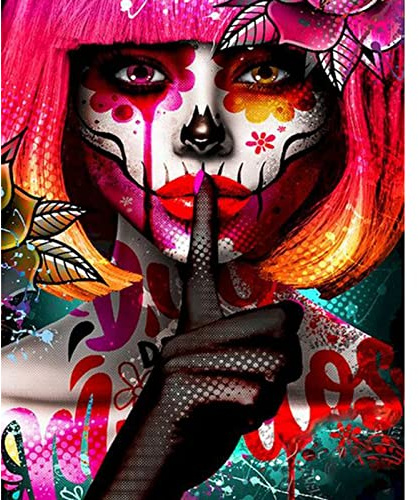 Terror Girl Malen nach Zahlen für Erwachsene Don't Talk DIY Geschenk Ölgemälde Kits auf Leinwand mit Pinseln und Acrylpigment Gothic-Stil buntes Bild für Heimwanddekoration 40 x 50 cm (rahmenlos)