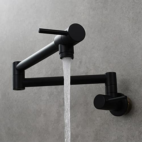 Wasserhahn Küche Kaltwasser Wand Spültischarmatur Klappbar Zweigriffschalter Messing Kaltwasserhahn Wandmontage-Schwarz