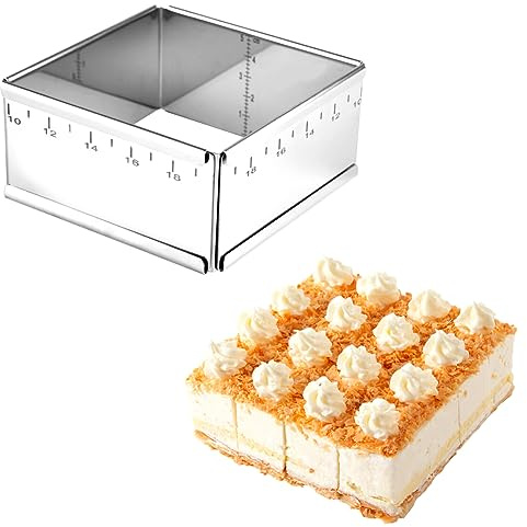 Guowall bakram kvadratisk justerbar, rostfritt stål rektangulär bakform tårtram för mousses, dessertkräm, kaka, 10–18 cm