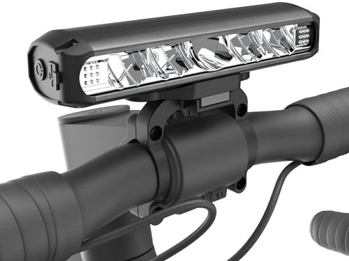 Milool Lumiere Velo 2600 Lumens USB C Rechargeable 8000mah Eclairage Velo 5 LEDs 4 Modes de Foudre Lampe Velo Meilleure Lumière Vélo en Aluminium Imperméable à l'eau pour La Conduite de Nuit, Noir