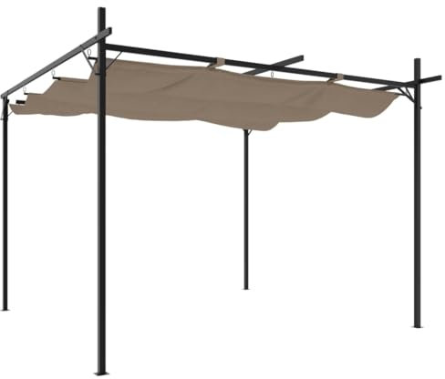 vidaXL Pergola avec Toit Rétractable, Abri de Soleil, Tonnelle, Pavillon de Jardin Patio Terrasse Arrière-Cour Extérieur, Taupe 295x292x230 cm