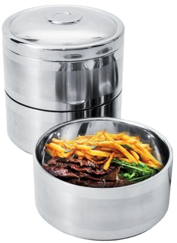 orion group Thermo-Lunchbox aus Edelstahl Tragbarer 3-stufig 3x1,1 L | Lebensmittelbehälter Mehrzweck-Kochgeschirr Camping-Kochgeschirr Thermobehälter Größe