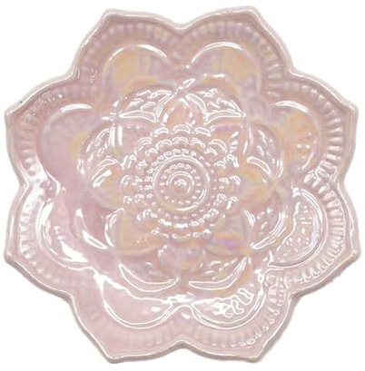 Soulnioi Keramik-Schmucktablett, Mandara-Blumen-Form, Porzellan-Schmucktablett, dekorativer Schmuckteller für Ringe, Halsketten, Armbänder, Uhren-Schmuck-Organizer, Rosa