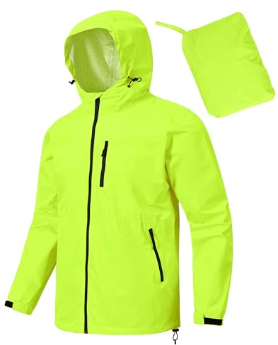 MoFiz Regenjacke Herren Wasserdicht Outdoorjacke Leichte Packbare Windjacke Regenjacke mit Kapuze für Fahrrad, Reisen, Laufen, Wander, Camping, Lässig