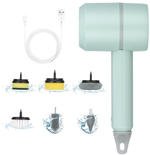 Pesoncarl Electric Scrub Brush, dish gun for washing dishes,Electric Dish Scrubber, with 6 Replaceable Brush Heads, Handheld Kitchen Brushes for Dishes Kitchen Bathtub Cleaning Brushes