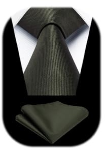 Enlision Olivgrün Krawatten Herren Hochzeit Krawatte und Einstecktuch Set Klassisch Einfarbig Krawatten Taschentuch