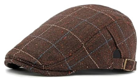 WOYUANSHA Barett Baskenmützen Für Herren Baumwolle Plaid Print Caps Flache Schirmmütze Männer Frauen Maler Baskenmütze Hüte 55-60Cmwear Braun