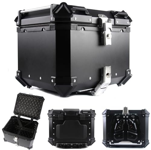 Generic Topcase Motorradkoffer Aluminium Top Case Universal Mit Rückenlehne, 28L 36L 45L 55L 65L 80L 100L,Motorrad Heckkoffer Für Roller, Mofa & Quad (Color : Black, Size : 65L), IBDAYSEJS-BLACK-65L