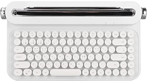 Sxhlseller Vintage-Tastatur, Retro-kompakte Kabellose Tastatur mit 5.0, 86 Tasten, Integrierter Ständer (White)