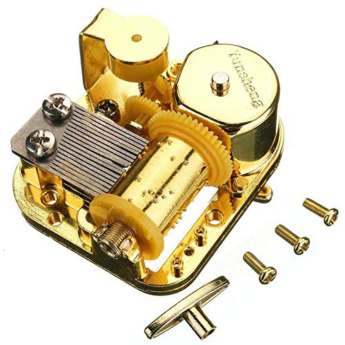 Pursuestar Edelweiss Wind Up Music Box Movement, 18 Note Gold Yunsheng Clockwork Musical Mechanism with Keys Screws for DIY Music Boxes Replacement