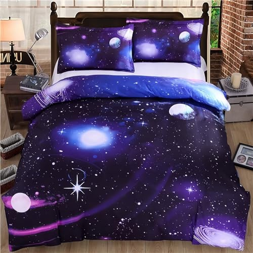 Tabeskly Kids Jungen Weltall Star Galaxie Weltraum BettwäSche Kinder KinderbettwäSche Bed Duvet Cover Bedding bettdecke Set Schwarz Lila 200×200cm
