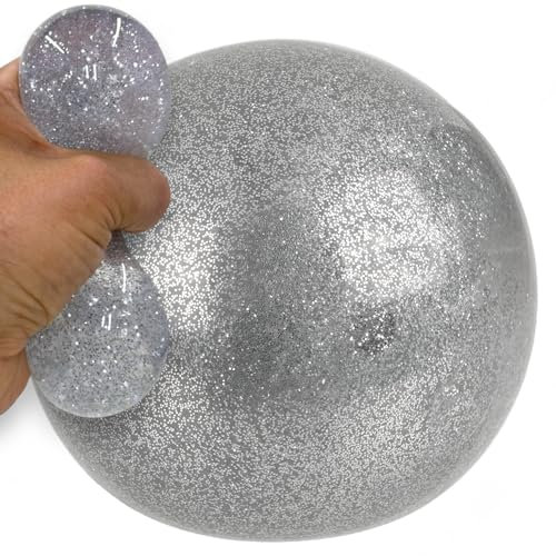 MIJOMA Funkelnder Squeeze-Wasserball – Glitzer-Antistressball, 7 cm, flexibel, langlebig, für Kinder & Erwachsene, Förderung der Konzentration (Edition Silber)