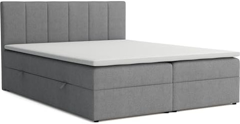 Boxspringbett 160x200 mit Bettkasten, Lisa Doppelbett Grau Velourstoff | Bett 160x200, Doppelbett mit Komfortschaumkern-Topper (2 cm) für extra Liegekomfort