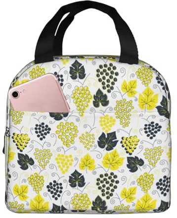 VOSERY Bolsa de almuerzo, lonchera para mujeres y hombres adultos, bonita bolsa de almuerzo con aislamiento de hojas negras, bolsa de almuerzo a prueba de fugas, reutilizable, de gran capacidad, para
