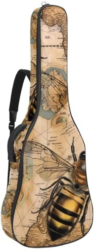 Eslifey Tasche für Akustikgitarre, Bienen- und Vintage-Kartenmuster, verstellbarer Schultergurt, Gitarrenkoffer, Gigbag 101,6 cm, 104,4 cm, 106,7 cm, mehrfarbig, 42.9x16.9x4.7 in, Taschen-Organizer