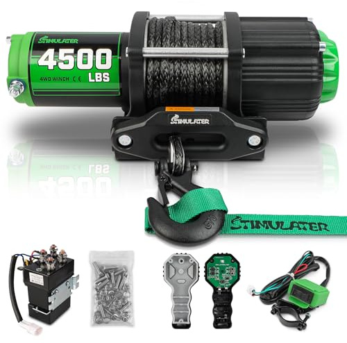 STIMULATER 4500LB ATV Winch, with Synthetic Rope, with Wireless Remote and Wired Switch,Hawse Fairlead&Hook,IP67 Waterproof,Suitable for Most ATVs