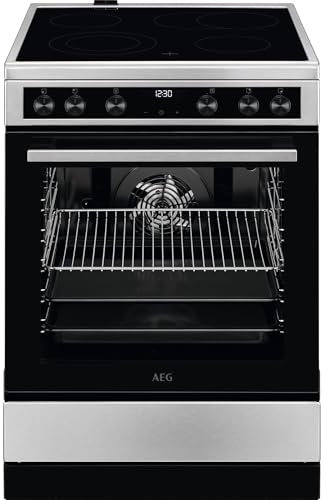AEG Standherd mit Glaskeramik-Kochfeld 60 cm/Bräterzone/Mehrkreiskochzone/Versenkknebel/Touch-Bedienung/Grillfunktion/Display mit Uhr/A / CCB644OCBM