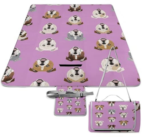 JZemdybill Picknickmatte, lustige englische Bulldogge, quadratische Picknickdecke, Outdoor-Teppiche, 148 cm x 148 cm