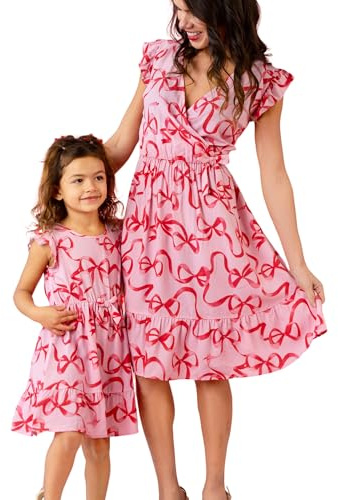 PATPAT Set of Dresses for Mother and Daughter: Polka dot Dress with Flutter Sleeves for The Perfect Family Outfit, Baby Dresses - Girls/Women, 3-4 Years Pink