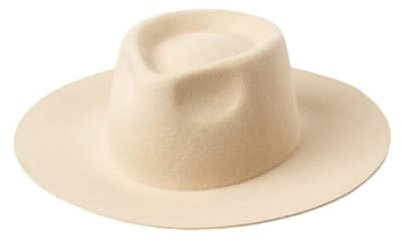 Fedora-Hut für Damen, 100 % Wollfilz, breite Krempe, Unisex, Panamahut, einfarbig, Filzhüte, beige, S