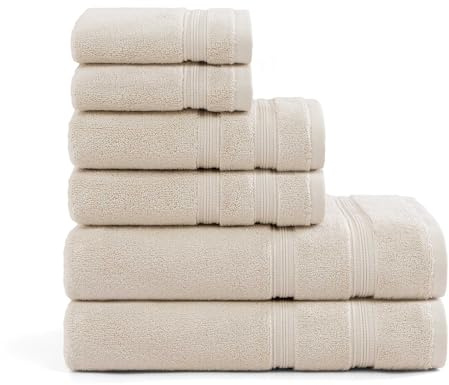 Tommy Hilfiger Badetücher, superweiches und saugfähiges Premium-Material ohne Drehung, Öko-Tex Zertifiziert (Harborside Solid Beige, 6er-Pack)
