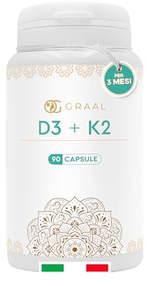 Graal Vitamina D3 K2 - Supporto Sistema Immunitario - 2000 UI D3 + K2 MK7 per Denti e Salute Cardiovascolare - 90 CapsuleVegetali