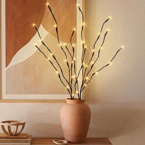 EAMBRITE Brown Willow Twig Lights, 2PK 76cm Branch Lights Decorative Home Accessories, Twig Tree with 40 Warm White Light for Christmas Decorations Indoor Outdoor Room Apartment Table Living Room