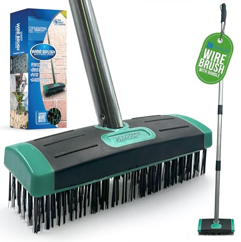 Wire Brush for Moss Removal with Stainless Steel 4 Section Handle, Moss Remover Tool Patio Brush, Durable Metal Bristles for Removing Tough Weeds, Ideal for Garden, Driveway Weed Patio Cleaner