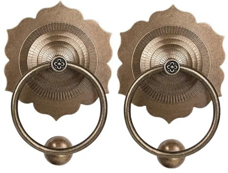Türklopfer aus antikem Messing, 2er-Set, gravierte Ringgriffe für die Vordertür im Innenhof, wetterfestes Design, 12,8 cm