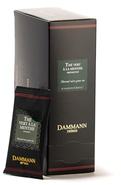 Dammann Freres Sachets, Sachets de thé vert à la menthe, Thé vert français gastronomique premium, Mélange saveurs menthe verte, menthe poivrée, Emballés individuellement, 24 unités (Pack unique)