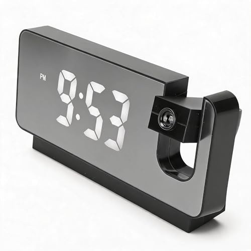Projektionswecker mit 180° Dreharm LED Display Zeit Datum Temperatur - USB Stromversorgung Schlummerfunktion für Schlafzimmer und Kinderzimmer