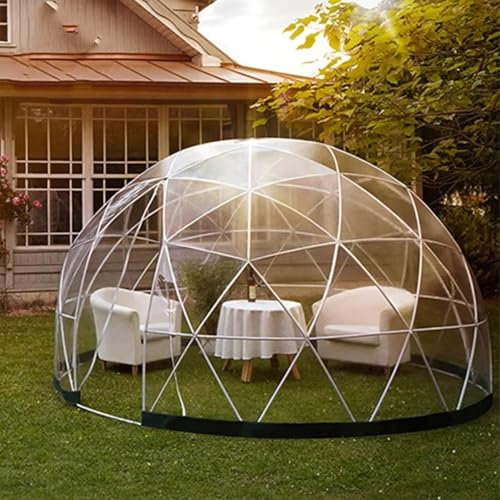KYZTMHC Tente de Jardin de Plain-Pied 12 * 7,2 Pieds, Tente à Bulles, véranda Transparente, Tente de Camping Transparente, avec 2 guirlandes Lumineuses de 10 m, pour Le Camping, la fête, Noël