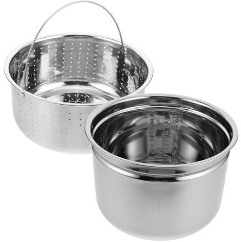 KOCKSHION 1set Pentola Interna Acciaio Inossidabile Per Cucina Elettrica Con Vassoio Di Cottura Vapore Accessorio Per Risottiera e Cottura Sana Facile Scarico e Controllo Zuccheri