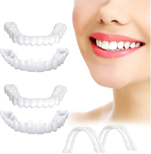 2 Coppie Faccette Denti, Istantanee Sorriso Dentiera Cosmetici Superiore e Inferiore per Uomini e Donne Copertura di Denti Imperfetti