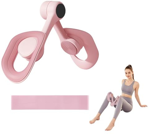 Kegel Pelvic Floor Trainer for Women - Anti-Slip & 360° Rotation, Timing Pelvic Floor Exercise Devices, Thigh Exerciser Kit with 15LB Resistance Band, Home Gym Equipment for Leg Strengthener (Pink)