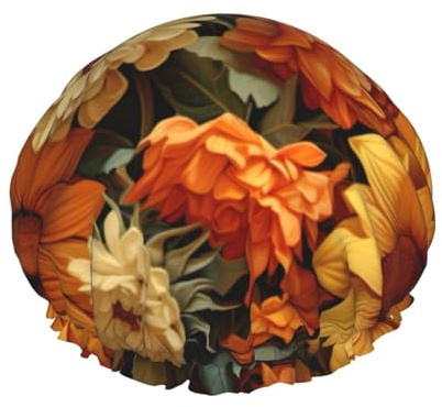 Spring Sunflowers Retro Blumen Druck Duschhaube - Doppellagig, Atmungsaktiv, Verstellbares Gummiband, Langlebige Reiseutensilien