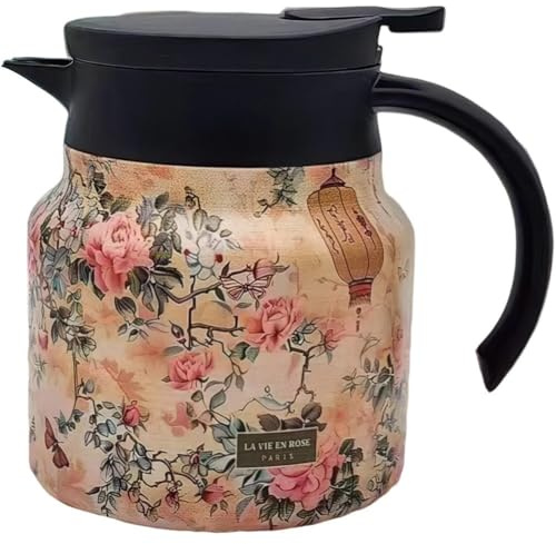 Muteitt Carafes À Café Isothermes Vintage À Motif Floral pour Garder Le Chaud/Froid, Carafe À Café en Acier Inoxydable, Carafe À Isotherme pour Maison Les Fêtes