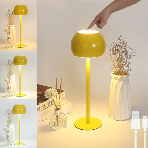 AoLa LED Wireless Table Lamp Battery 1800mAh Dimmable Touch Lamp Up and Down Lighting 3 Colour Temperatures USB Rechargeable Table Lamp Indoor Outdoor Small Portable Camping Lamp Bedside Lamp,Yellow