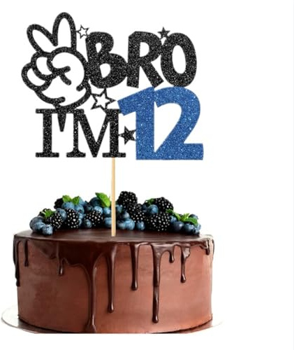 Bro I'm 12 decoración de Pastel Decoraciones de 12 años para niñas y niños Accesorios de decoración para Fiesta de 12º cumpleaños para niños Adecuado para fiestas de cumpleaños, aniversarios