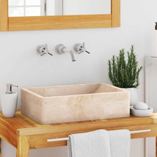 QJBSAVVA Marmor Waschbecken Hochglanz Creme 45x30x12 cm Modernes Handwaschbecken aus Naturstein für Bad Waschraum und Gäste WC