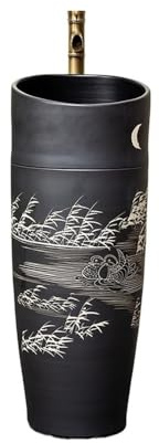 Lavabo Lavabo de salle de bain sur pied avec robinet et kit de vidange Lavabo en céramique Courtyard Facile à installer