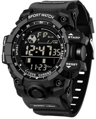 Orologio digitale da uomo, sportivo, impermeabile, con retroilluminazione a LED, sveglia, cronometro, data, orologio militare per uomo
