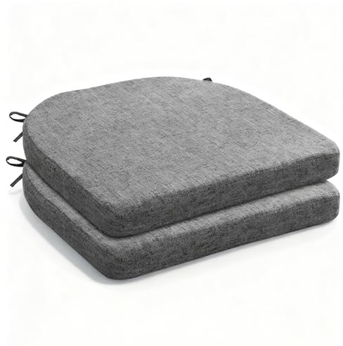 Jinfanshurich - Set di 2 cuscini per sedia da esterno, 42 x 43 cm, cuscini per seduta impermeabili per sedia da giardino e interni, rivestimento per mobili da giardino con fasce di montaggio (Grigio
