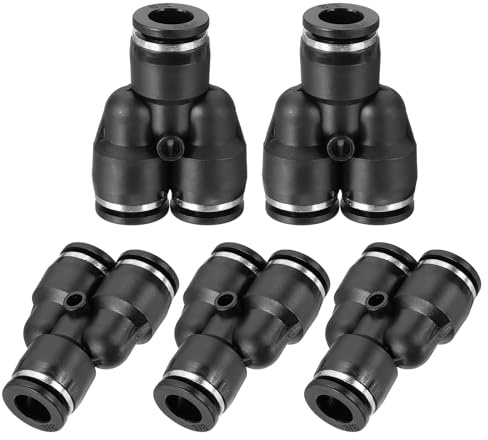 QUARKZMAN Accesorios Conexión Rápida Plástico En Forma Y 3/8 Pulgada Diámetro Exterior 3 Vías Para Conectar Tubos Ajuste Neumático Para Mangueras Agua Aceite Gas Negro Paquete 5