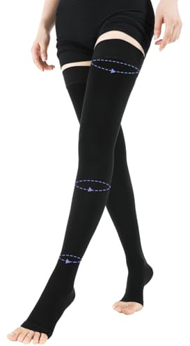 InfiniZer Compression Socks for Men Women, Thigh High Graduated Support Stockings 20-30 mmHg, Open Toe Circulation Sleeves for Travel, Sports, and Daily Wear (S)