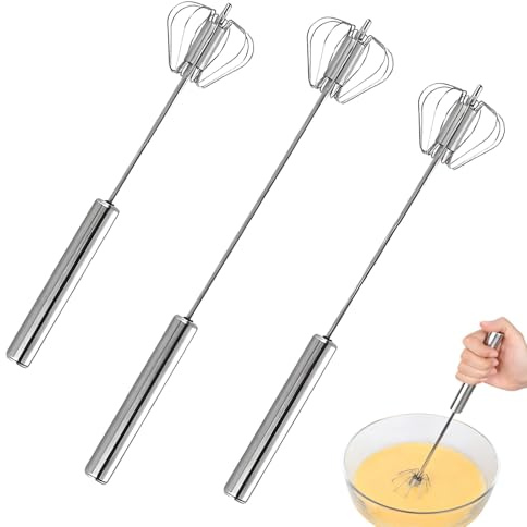 Batidor semiautomático, 3 unidades, acero inoxidable, 10+12+14 pulgadas | Batidor automático de batir, batidor de mano para mezclar, hacer espuma y agitar