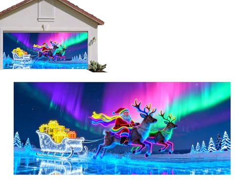 Decorazioni Banner Copertura Per Porta Del Garage Natale | Tela Fluorescente 2D Plate Santa Cartoon | Grande Banner Tela Porta Garage Natale - per Esterni Esterni Interni Festa Portico